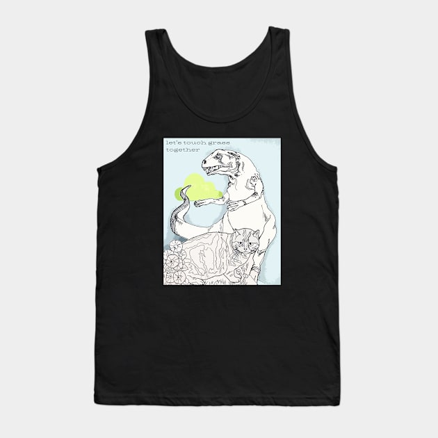 Dinosaur Cat Color Your Own Shirt Coloring Book Collage Touch Grass Y2K Design Tank Top by TriangleWorship